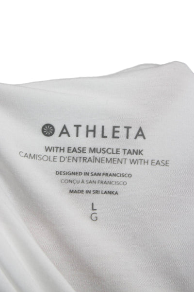 Athleta Women Basic Tank White Crew Neck Polyester Size L