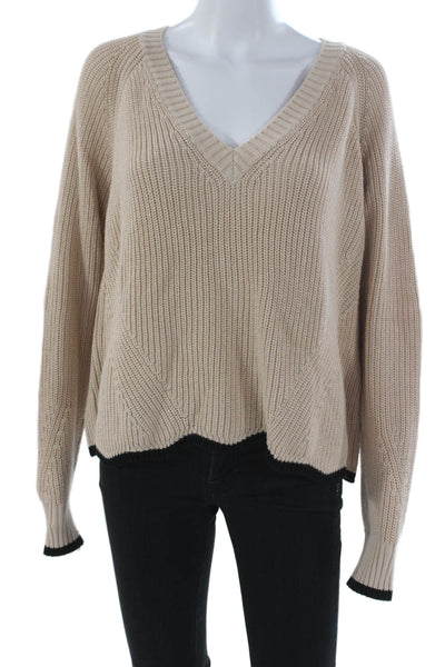 Cotton By Autumn Cashmere Womens V-Neck Pullover Sweater Beige Cotton Size XL