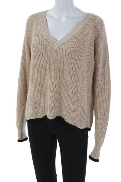Cotton By Autumn Cashmere Womens V-Neck Pullover Sweater Beige Cotton Size XL