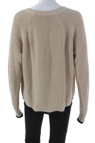 Cotton By Autumn Cashmere Womens V-Neck Pullover Sweater Beige Cotton Size XL