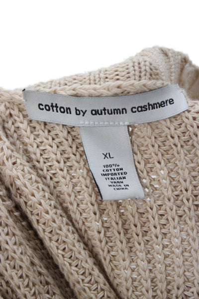 Cotton By Autumn Cashmere Womens V-Neck Pullover Sweater Beige Cotton Size XL