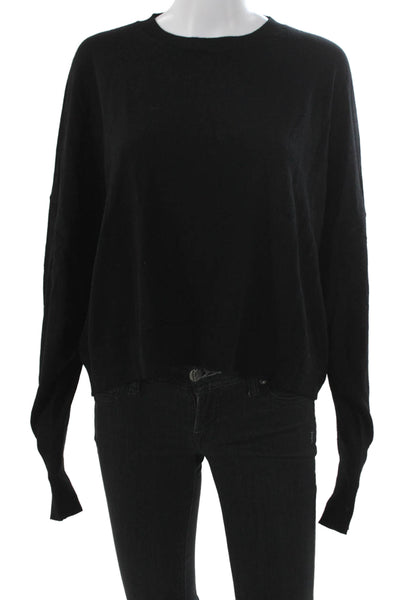Nude Women Pullover Sweater Black Crew Neck Long Sleeve Fleece Wool Size 40