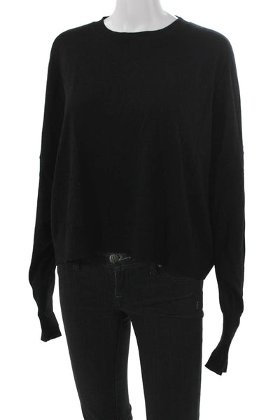Nude Women Pullover Sweater Black Crew Neck Long Sleeve Fleece Wool Size 40
