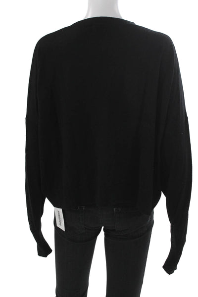 Nude Women Pullover Sweater Black Crew Neck Long Sleeve Fleece Wool Size 40
