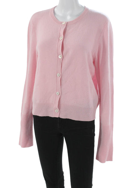 La Ligne Women Cashmere Pink Cardigan Long Sleeve Round Neck Solid Size XL