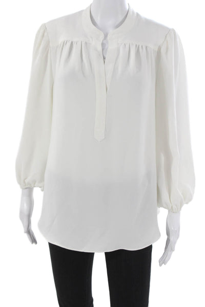 Trina Turk Womens Tunic Blouse White V Neck Long Sleeve Size L