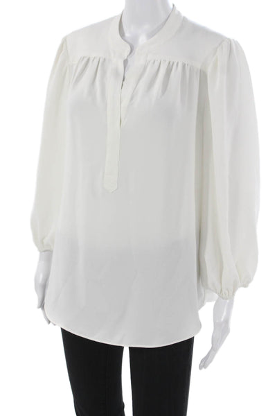 Trina Turk Womens Tunic Blouse White V Neck Long Sleeve Size L