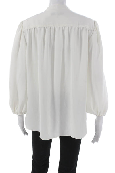 Trina Turk Womens Tunic Blouse White V Neck Long Sleeve Size L