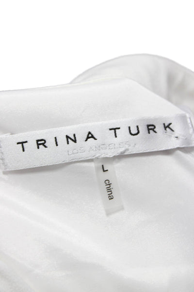Trina Turk Womens Tunic Blouse White V Neck Long Sleeve Size L