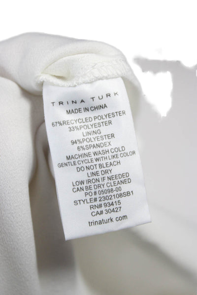 Trina Turk Womens Tunic Blouse White V Neck Long Sleeve Size L