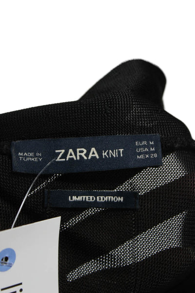 Zara Knit Women Cardigan Black V-Neck Viscose Long Sleeve Size M