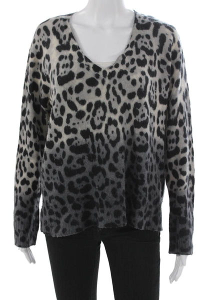 360 Cashmere Women Multicolor Animal Print V Neck Pullover Sweater Size M