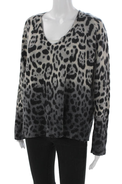 360 Cashmere Women Multicolor Animal Print V Neck Pullover Sweater Size M