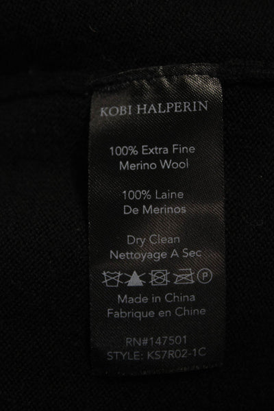 Kobi Halperin Womens Cardigan Black Merino Wool Round Neck Long Sleeve Size XL