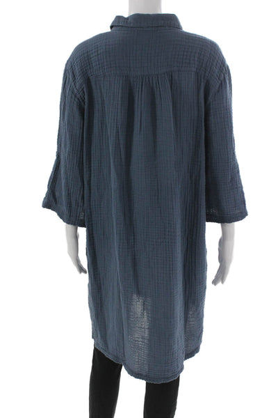 Michael Stars Women Tunic Blouse Blue Collared 3/4 Sleeve Cotton Size L