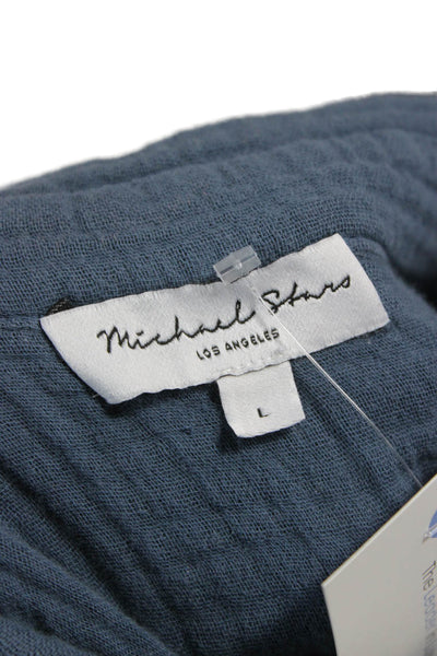 Michael Stars Women Tunic Blouse Blue Collared 3/4 Sleeve Cotton Size L