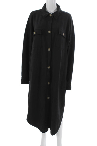 Electric & Rose Womens Shirt Dress Long Sleeve Collared Button Black Size L