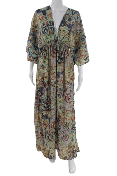 Karma Highway Women Kaftan Paisley V-Neck Long Half Sleeve Multicolor Size One