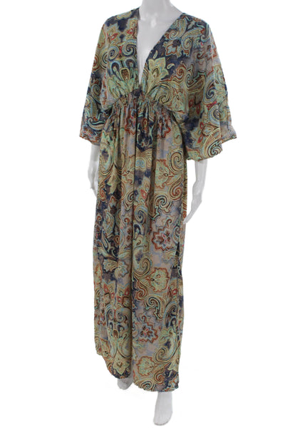 Karma Highway Women Kaftan Paisley V-Neck Long Half Sleeve Multicolor Size One