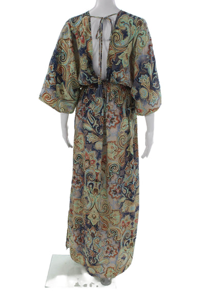 Karma Highway Women Kaftan Paisley V-Neck Long Half Sleeve Multicolor Size One