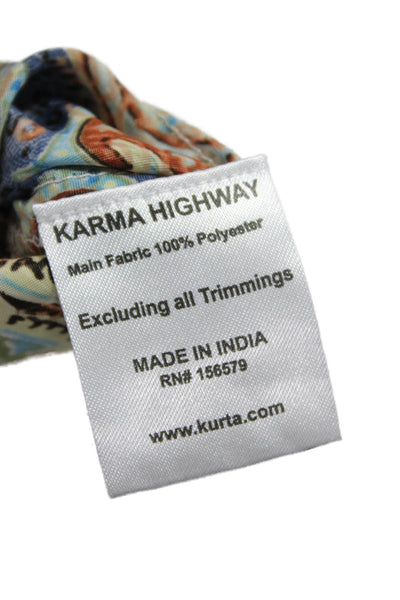 Karma Highway Women Kaftan Paisley V-Neck Long Half Sleeve Multicolor Size One