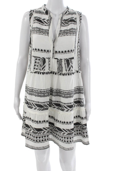 Elan Women Sundress Black Cotton V Neck Sleeveless Geometric Bohemian Size L