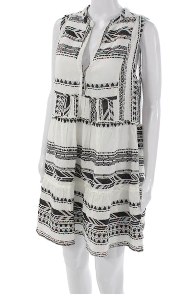 Elan Women Sundress Black Cotton V Neck Sleeveless Geometric Bohemian Size L