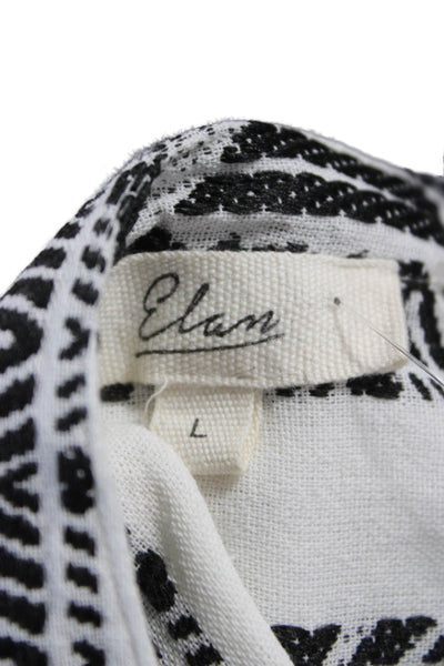 Elan Women Sundress Black Cotton V Neck Sleeveless Geometric Bohemian Size L
