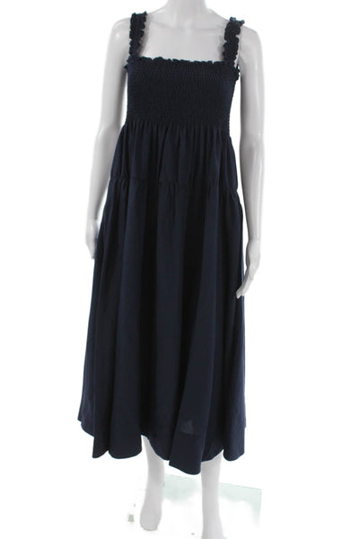 Caara Women Maxi Dress Blue Sleeveless Square Neck Bohemian Long Size L