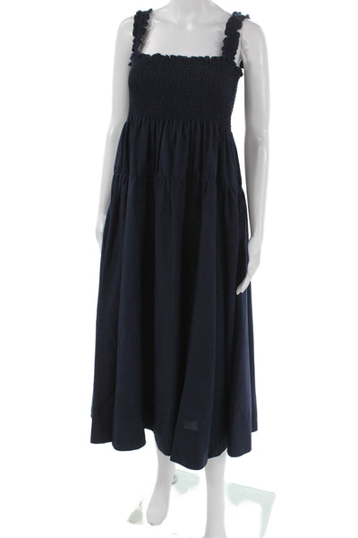 Caara Women Maxi Dress Blue Sleeveless Square Neck Bohemian Long Size L