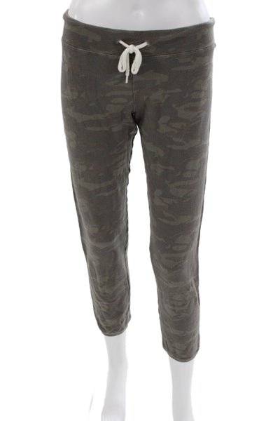 Monrow Women Cropped Camouflage Drawstring Pants Gray Rayon Size M
