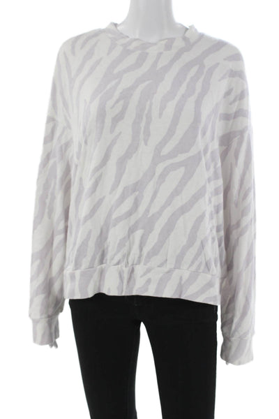 Monrow Womens Pullover Sweatshirt White Animal Print Long Sleeve Size XL