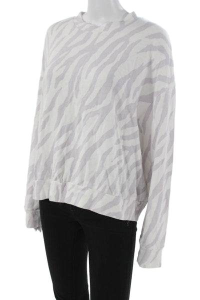 Monrow Womens Pullover Sweatshirt White Animal Print Long Sleeve Size XL