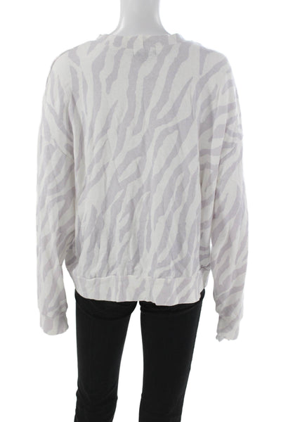 Monrow Womens Pullover Sweatshirt White Animal Print Long Sleeve Size XL