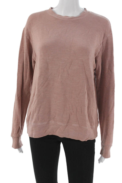 Monrow Women Pullover Sweatshirt Pink Rayon Crew Neck Long Sleeve Size M