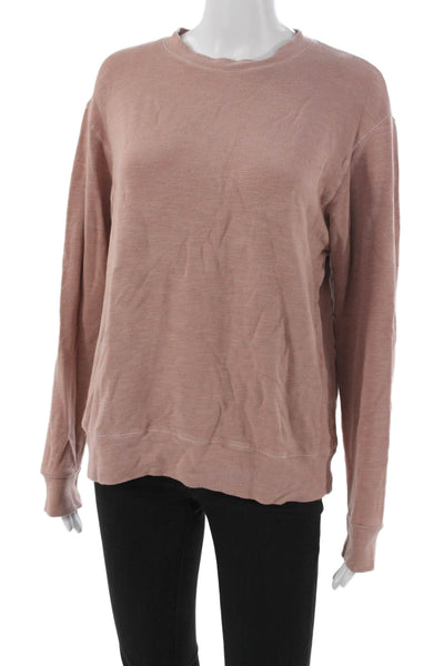 Monrow Women Pullover Sweatshirt Pink Rayon Crew Neck Long Sleeve Size M