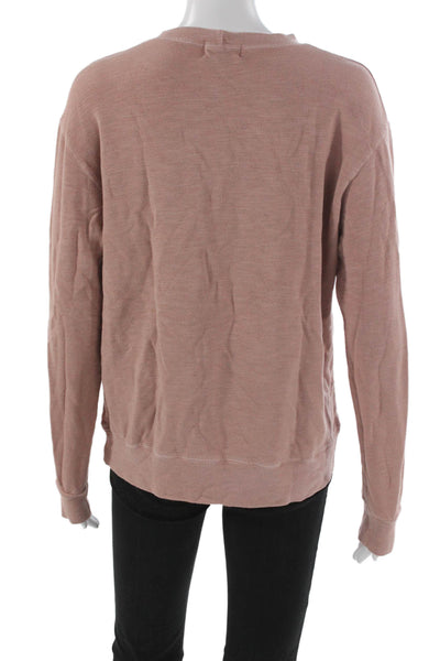 Monrow Women Pullover Sweatshirt Pink Rayon Crew Neck Long Sleeve Size M