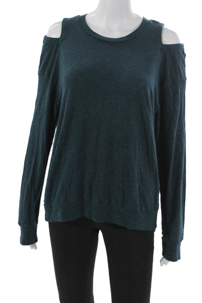 Monrow Womens Basic Long Sleeve Crew Neck Green Polyester T-Shirt Size L
