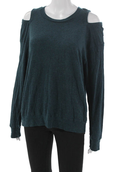 Monrow Womens Basic Long Sleeve Crew Neck Green Polyester T-Shirt Size L