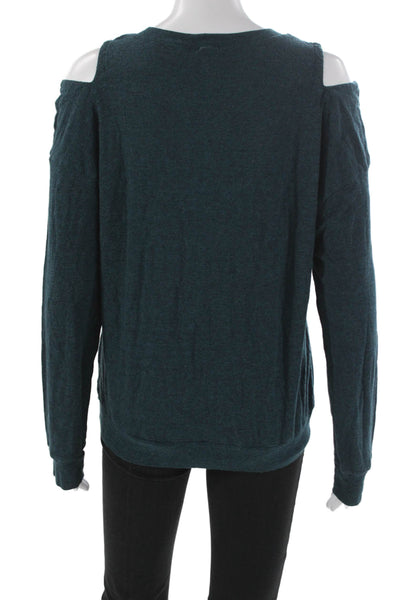 Monrow Womens Basic Long Sleeve Crew Neck Green Polyester T-Shirt Size L