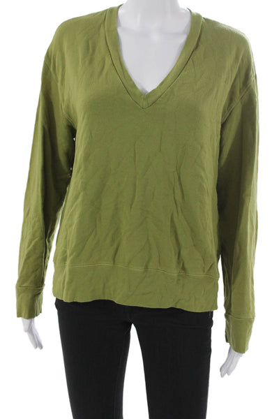 Monrow Womens Pullover V-Neck Long Sleeve Rayon Green Size L