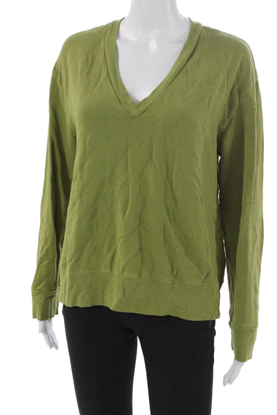 Monrow Womens Pullover V-Neck Long Sleeve Rayon Green Size L
