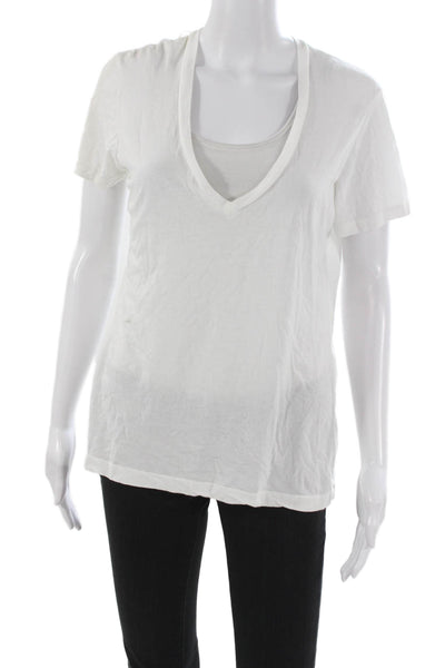 Monrow Womens Basic V-Neck Short Sleeve T-Shirt White Size M