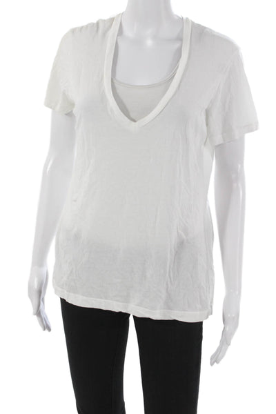 Monrow Womens Basic V-Neck Short Sleeve T-Shirt White Size M