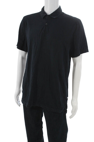 Standard James Perse Mens Polo Shirt Black Collared Button Short Sleeve Size 3