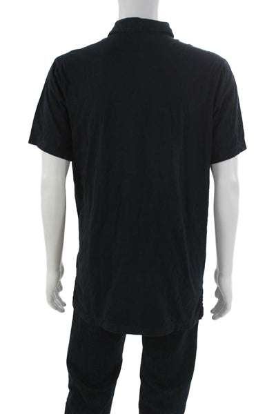 Standard James Perse Mens Polo Shirt Black Collared Button Short Sleeve Size 3