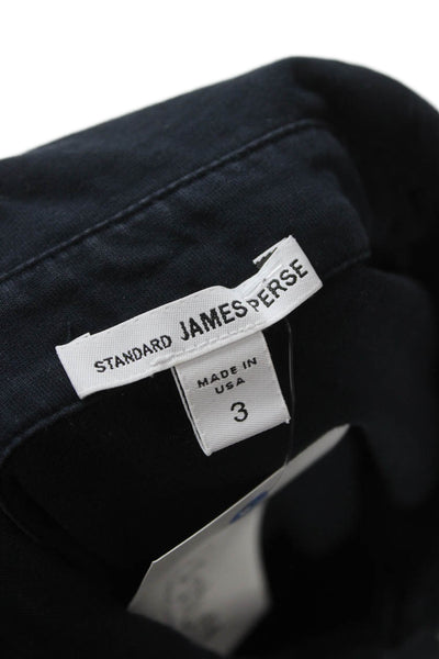 Standard James Perse Mens Polo Shirt Black Collared Button Short Sleeve Size 3