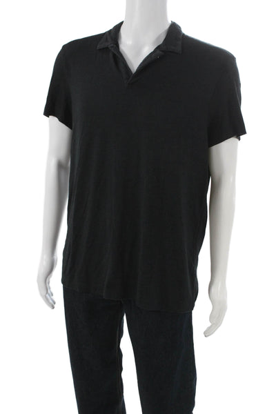 Theory Mens Polo Shirt Black Modal Collared Short Sleeve Size XL