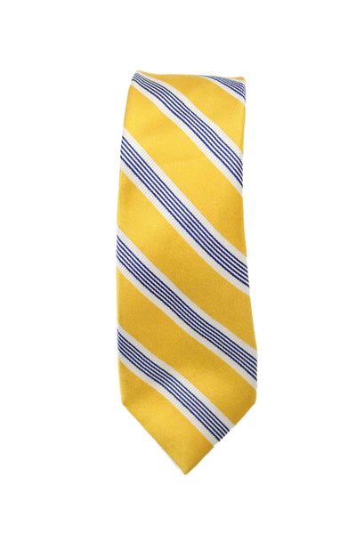 Peter Elliot Mens Silk Striped Skinny Necktie Yellow Navy Blue