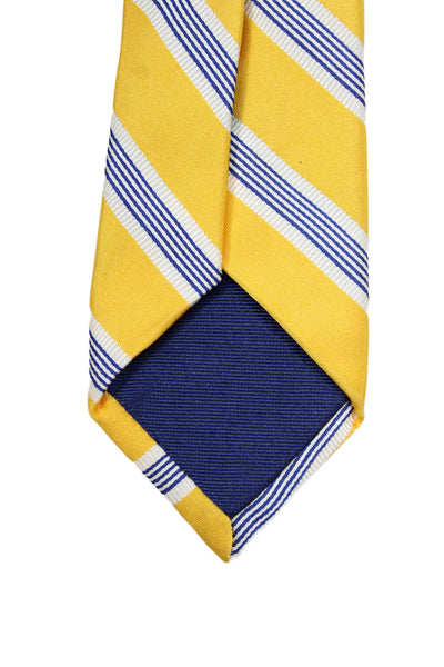 Peter Elliot Mens Silk Striped Skinny Necktie Yellow Navy Blue